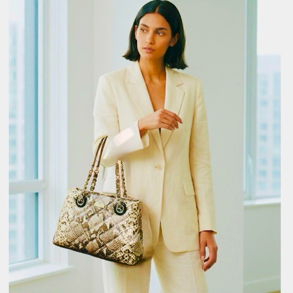 Kate Spade Quilted Maryanne Snakeskin Embossed Handbag With Dust Bag Euc $378